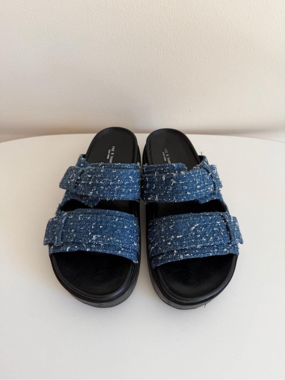 rag & bone Blue Tweed Double-Strap Slide Sandals